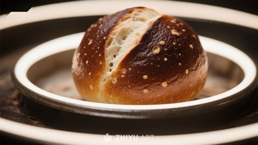 金黄酥脆的面包置于陶瓷碗中