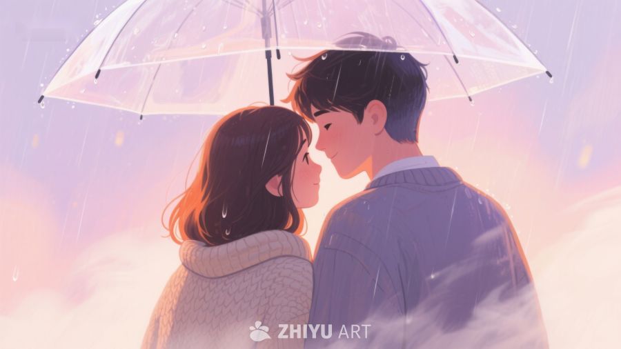 雨中情侣共撑伞温馨相拥 661