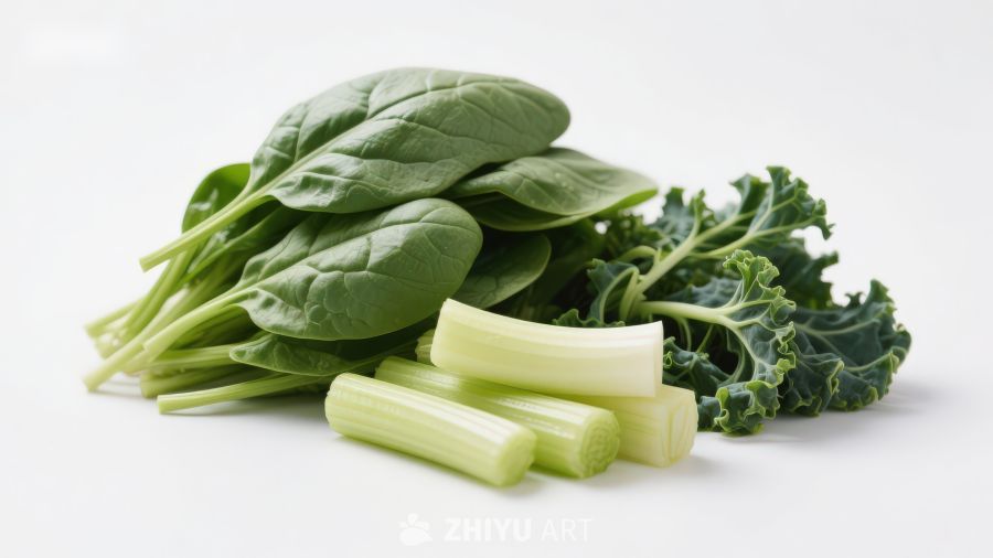 新鲜绿叶蔬菜与芹菜组合