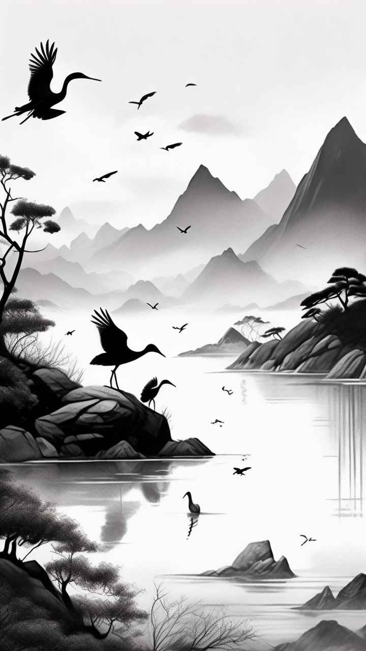 国风鹤山水风景插画 77