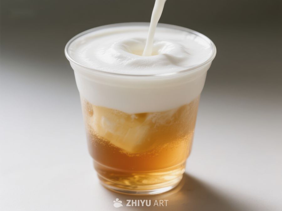 泡沫饮品倒入透明杯子