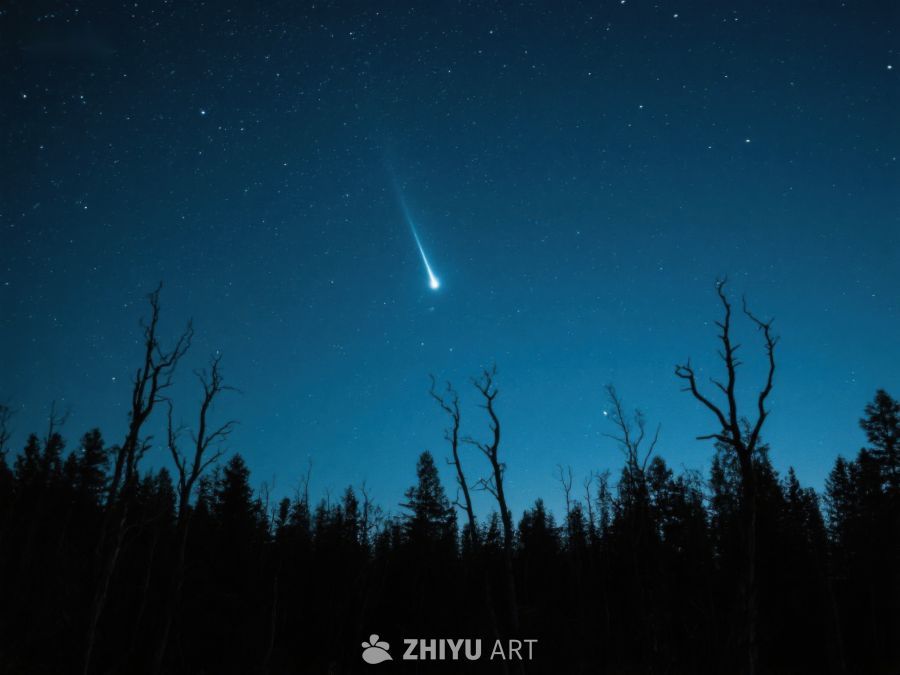 夜空流星划过森林剪影 253