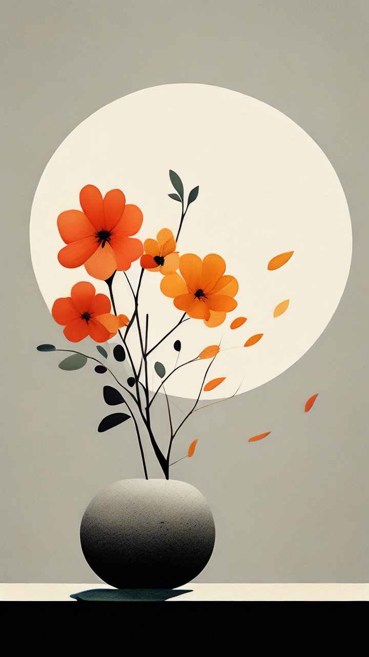 极简主义元素花朵和树枝插画