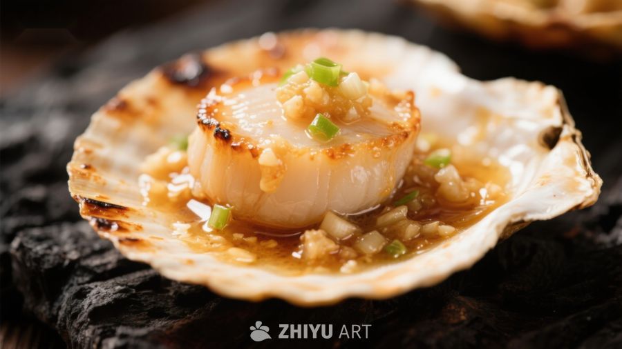 蒜蓉烤扇贝，美味海鲜佳肴