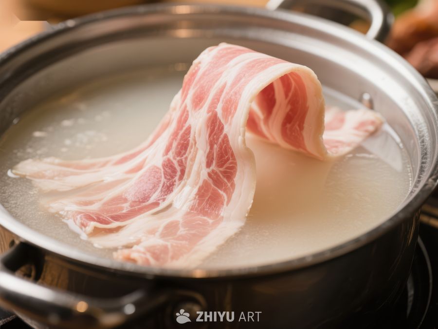 火锅中煮制的薄切肉片 217