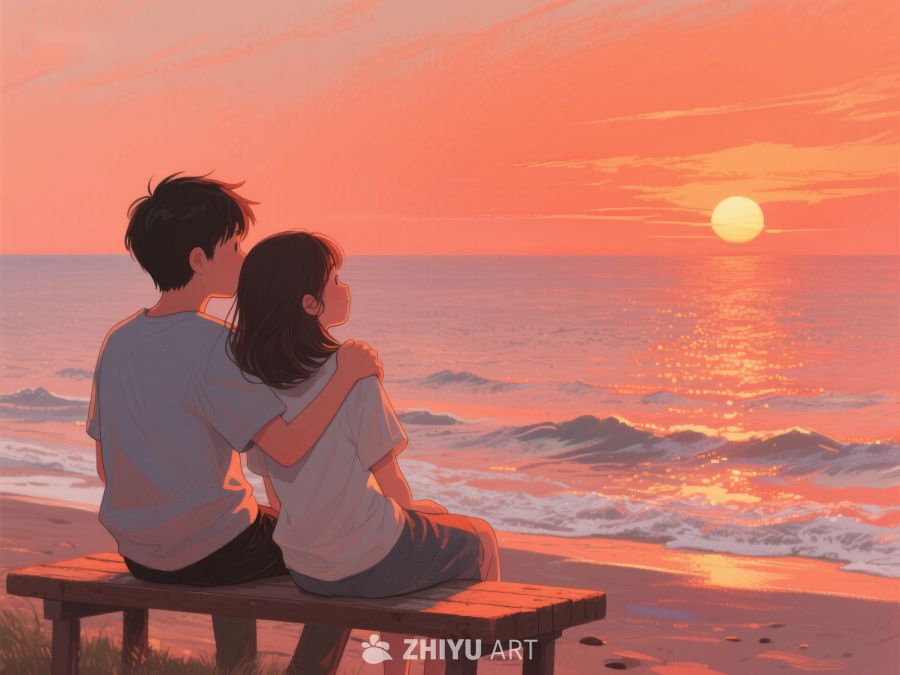 海边长椅上的浪漫日落 244