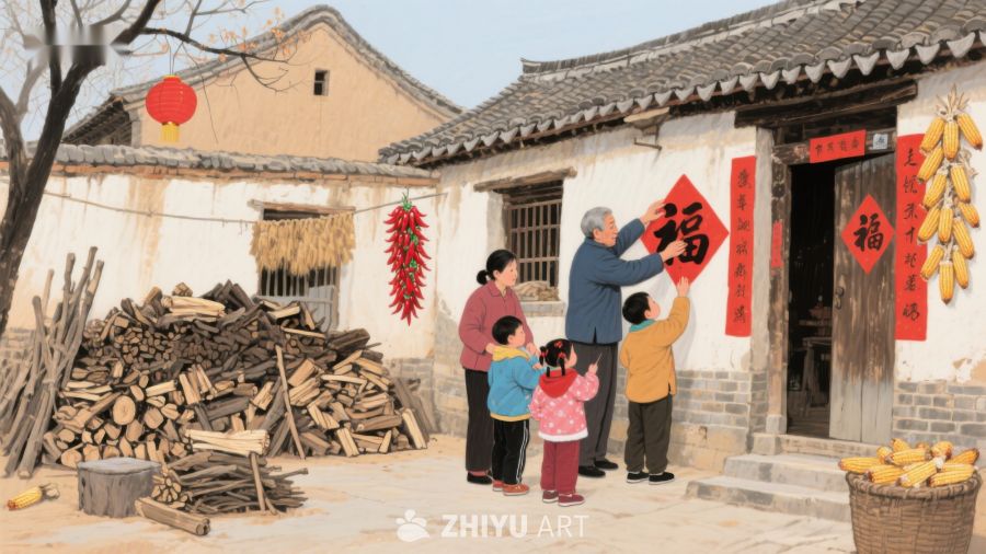 家庭贴春联，喜迎新春 515