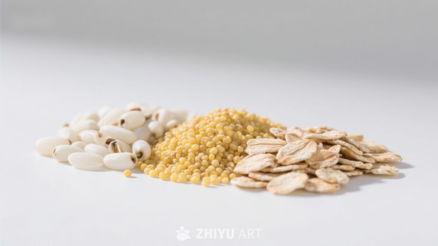 三种谷物的静物展示