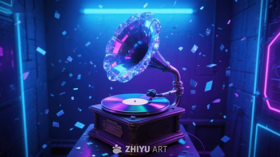霓虹灯下的复古留声机 322