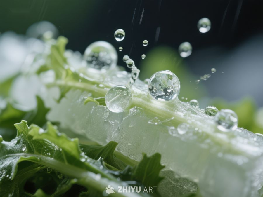 水珠滴落生菜，清新自然 1397