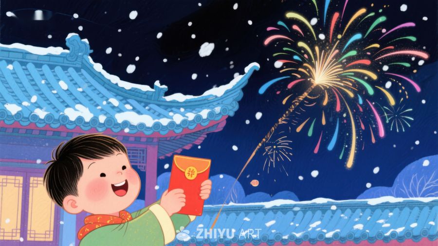 冬夜烟花下的孩童 198
