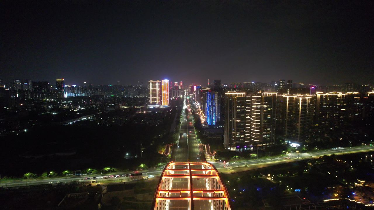 广东佛山东平大桥夜景灯光航拍