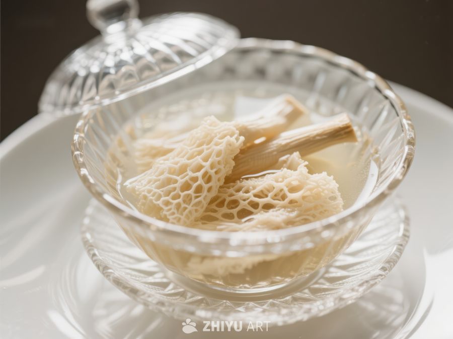 竹荪炖汤，清透玻璃碗中呈现 879