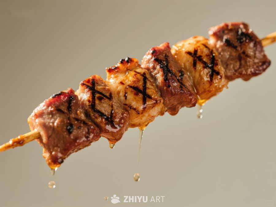 烤肉串上的美味牛肉