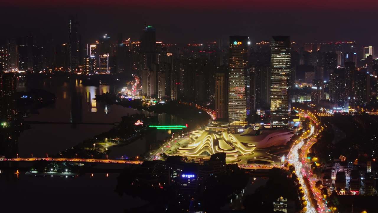 湖南长沙梅溪湖城市夜景风光航拍 3