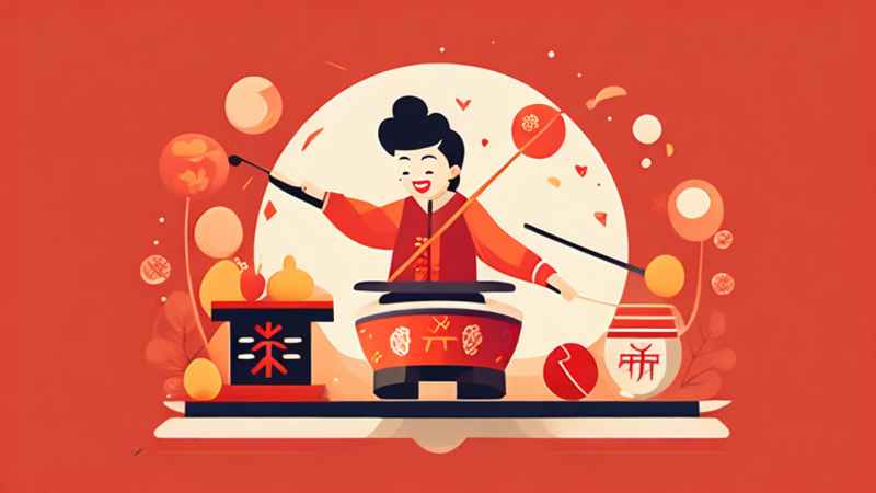 过年春节打太平鼓简约插画 1