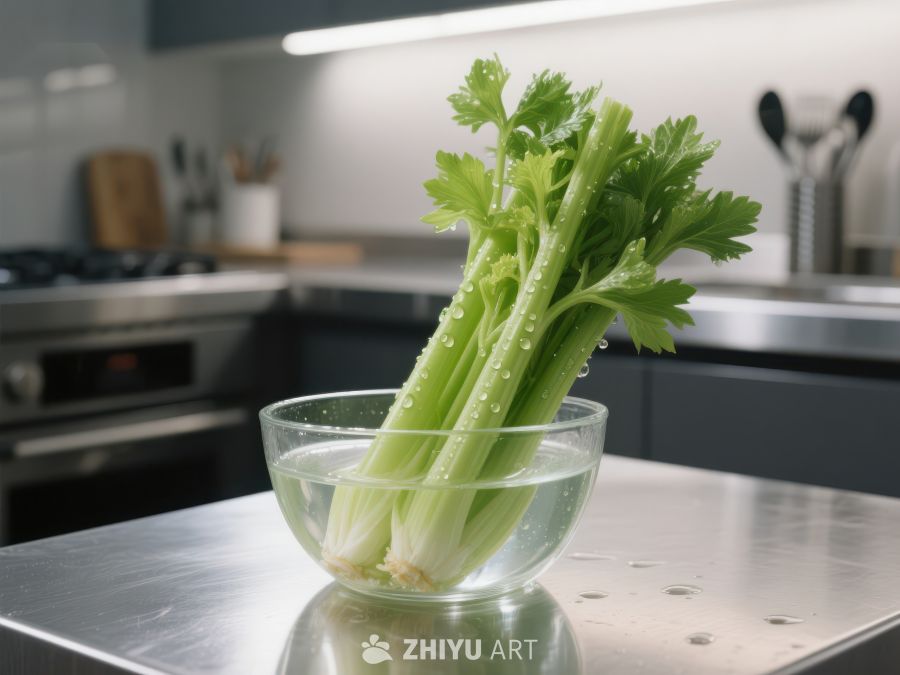 新鲜芹菜置于水碗中 273