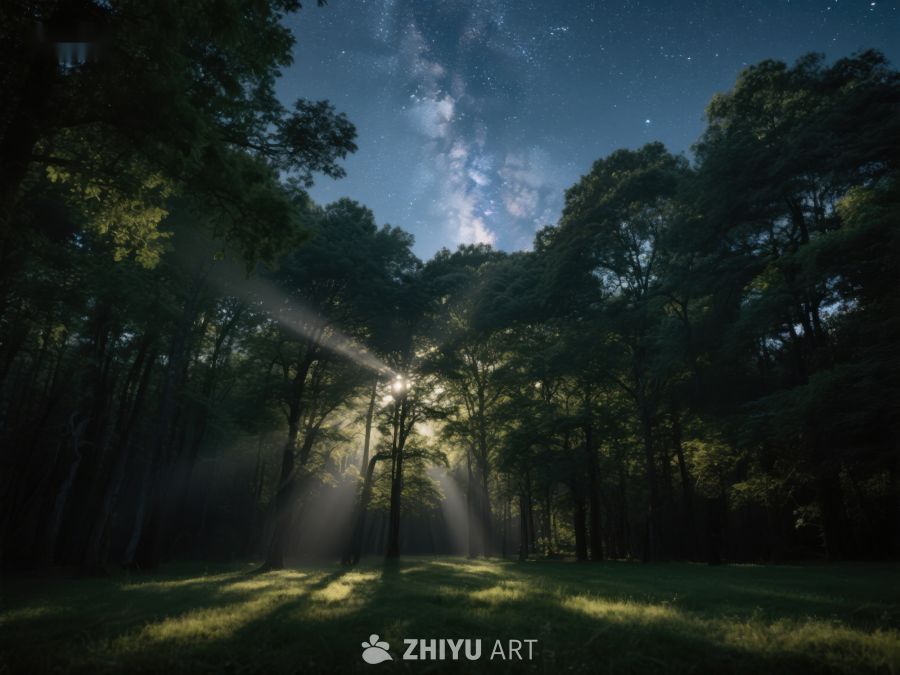 夜空下的森林，星光与树影交织 356