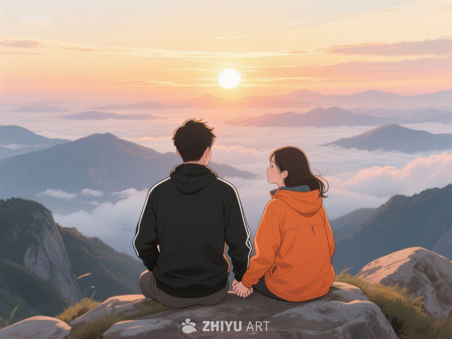 山顶观日，情侣共赏云海 620