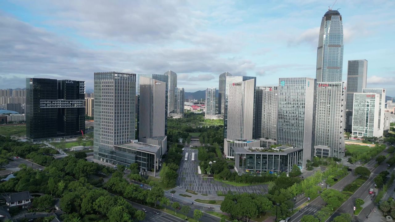 航拍台州城市风光地标建筑