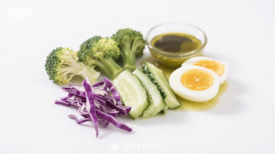 新鲜蔬菜与鸡蛋摆盘