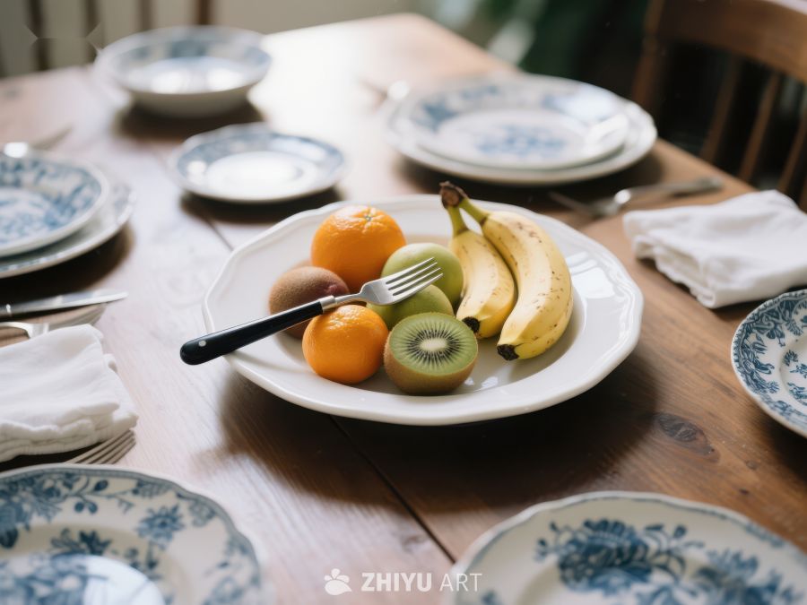 餐桌上的水果盘与餐具 64