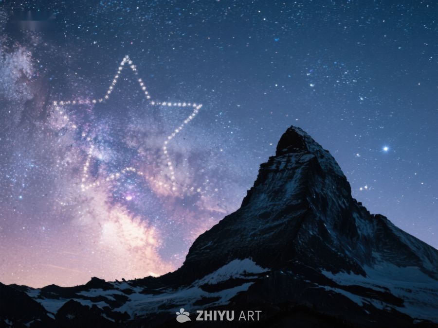 星空下的山峰与星形星座 215