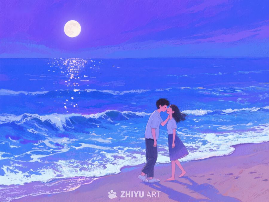 月光下的海滩情侣 1097