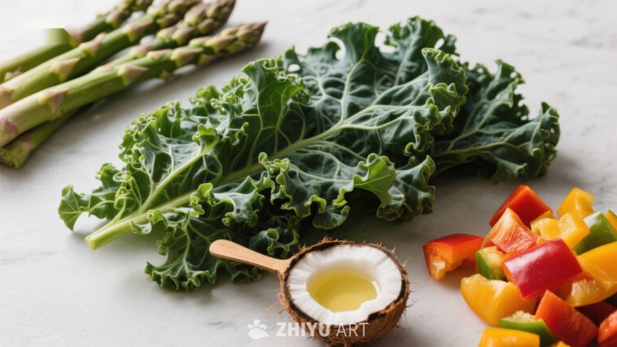 新鲜蔬菜与椰子油摆拍