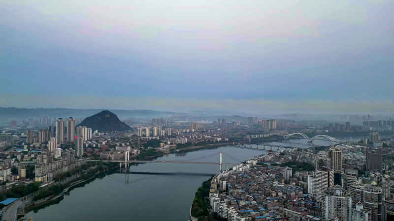 广西柳州城市清晨航拍