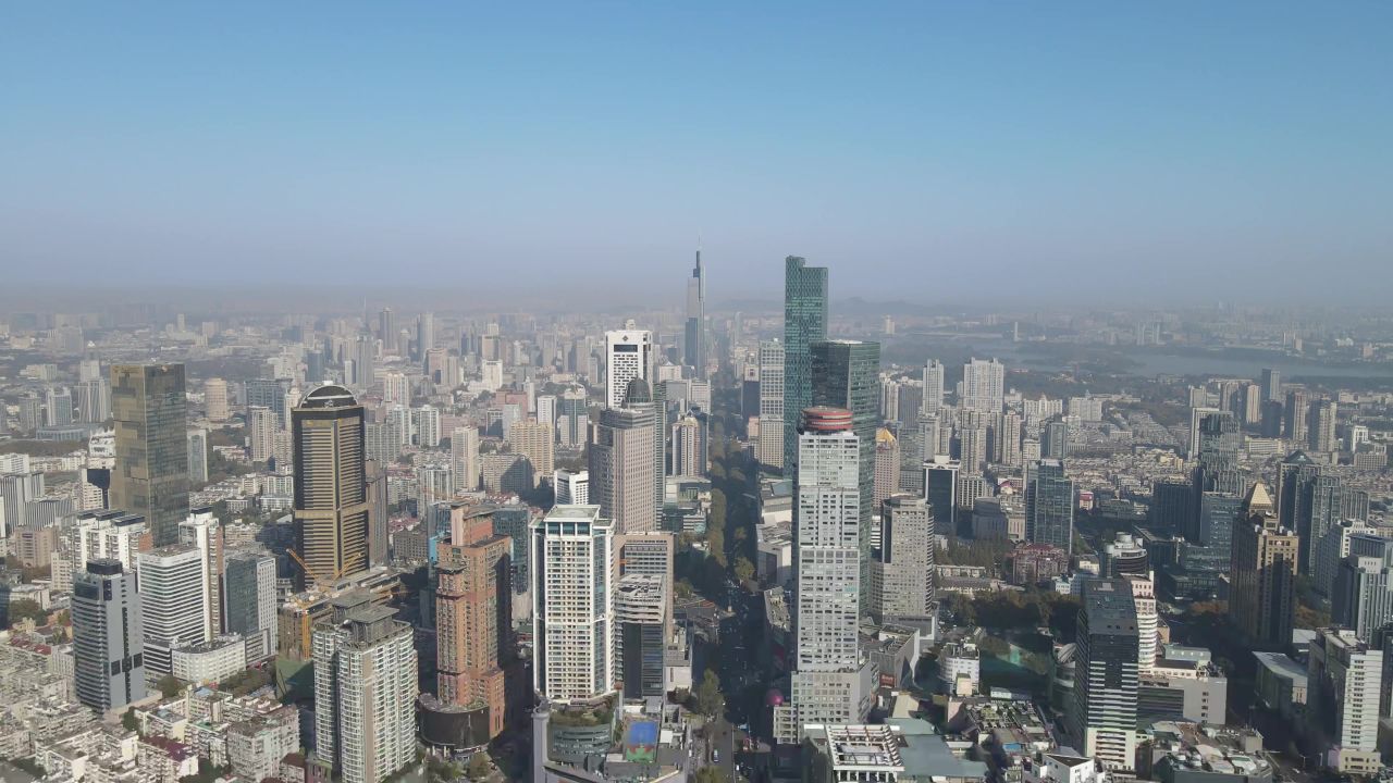 江苏南京阅江楼地标建筑航拍 