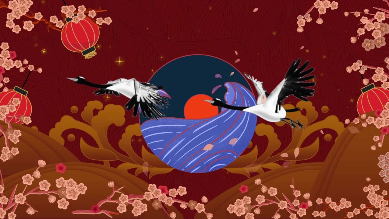 古风背景视频 中国风 意境春天 桃花 水墨 83