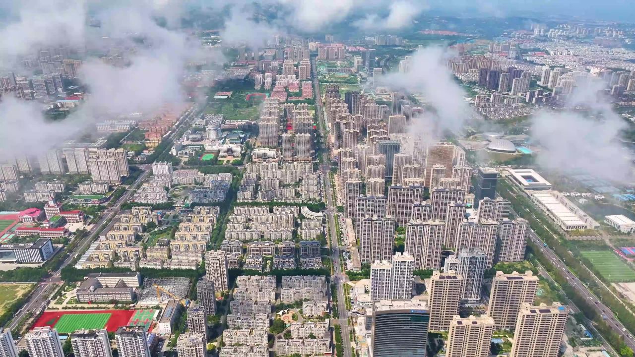 城市一排排楼房航拍