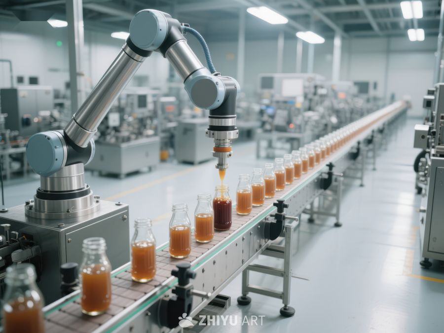 自动化生产线上的瓶装饮品灌装 820