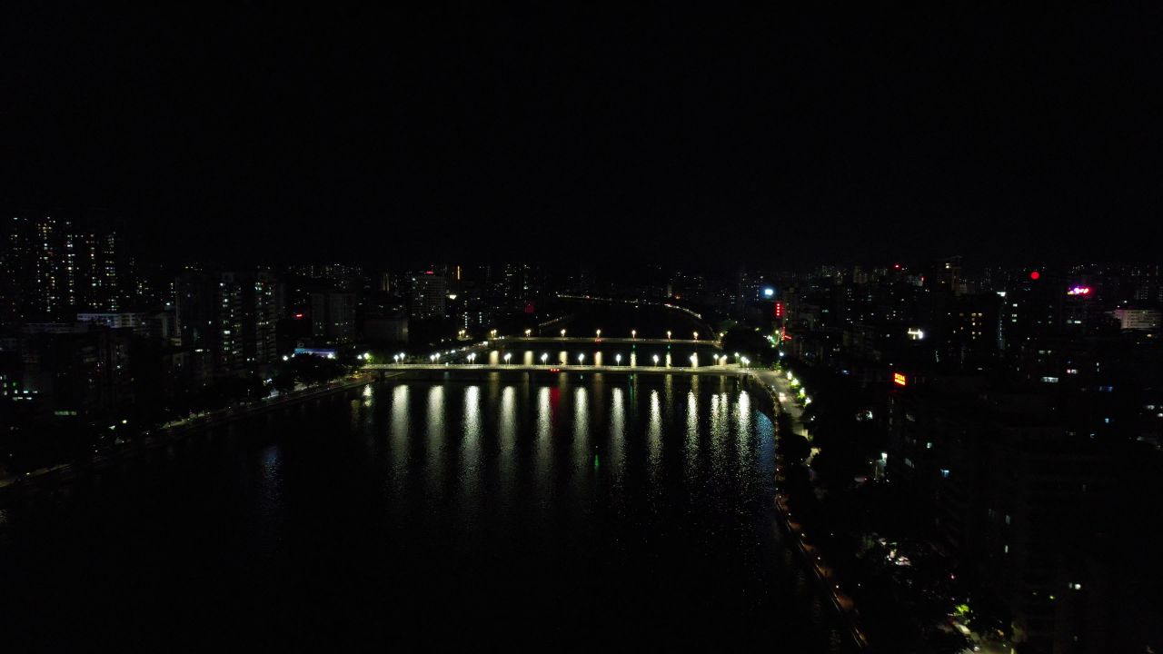 广东韶关城市夜景灯光交通航拍