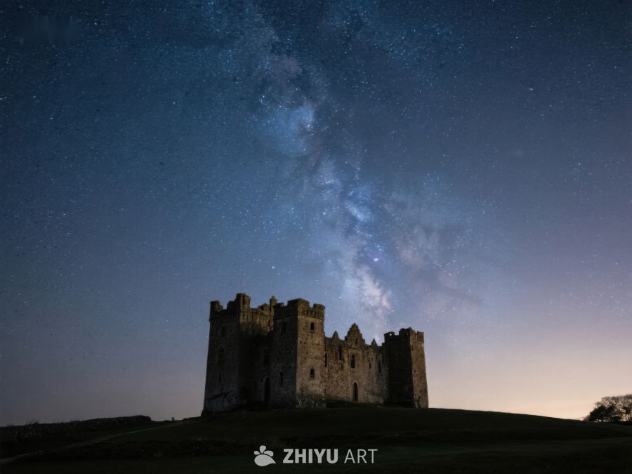夜空下的古堡与银河 291