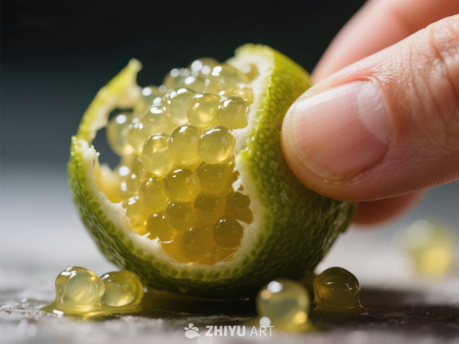 手指挤压柠檬，释放果肉珍珠 565