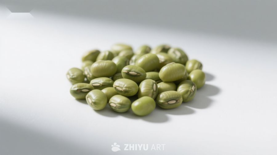 一堆新鲜的绿色豆子