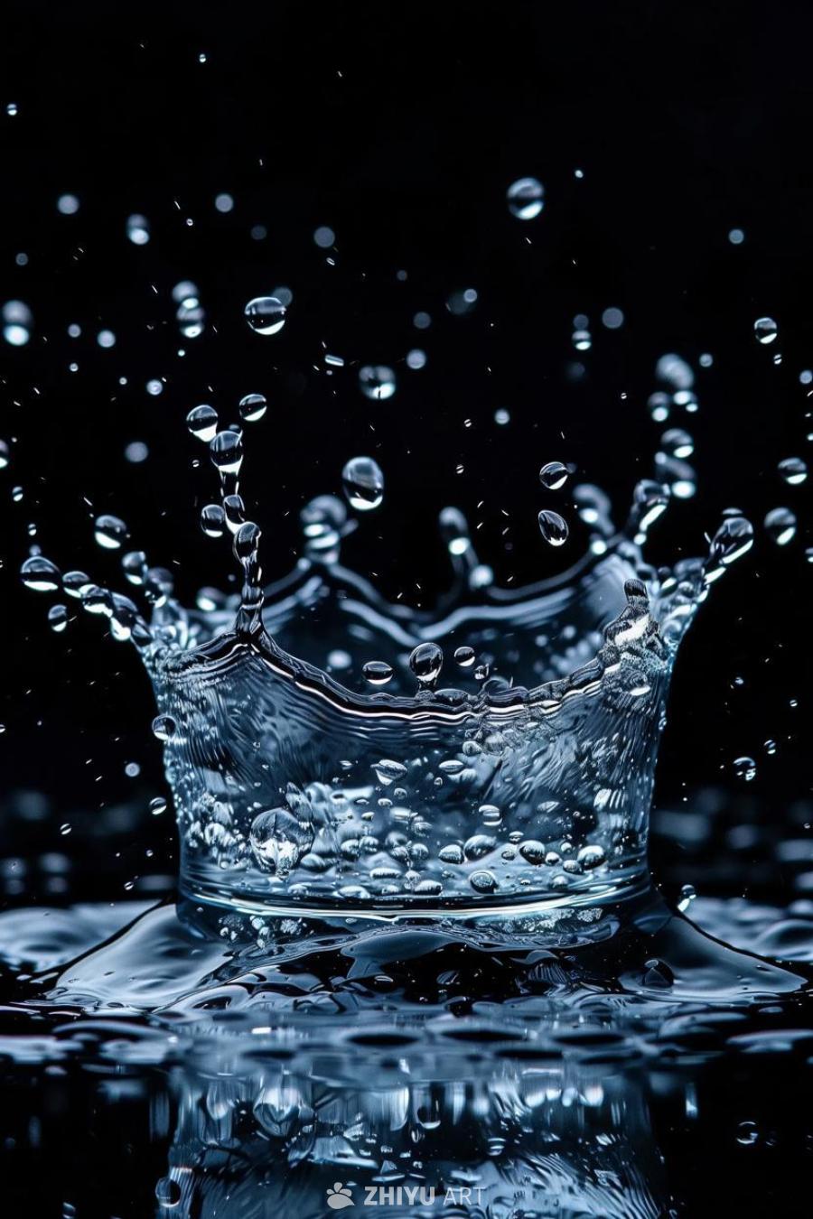 黑色背景上有水滴，图像呈现超高分辨率、超高清、超高