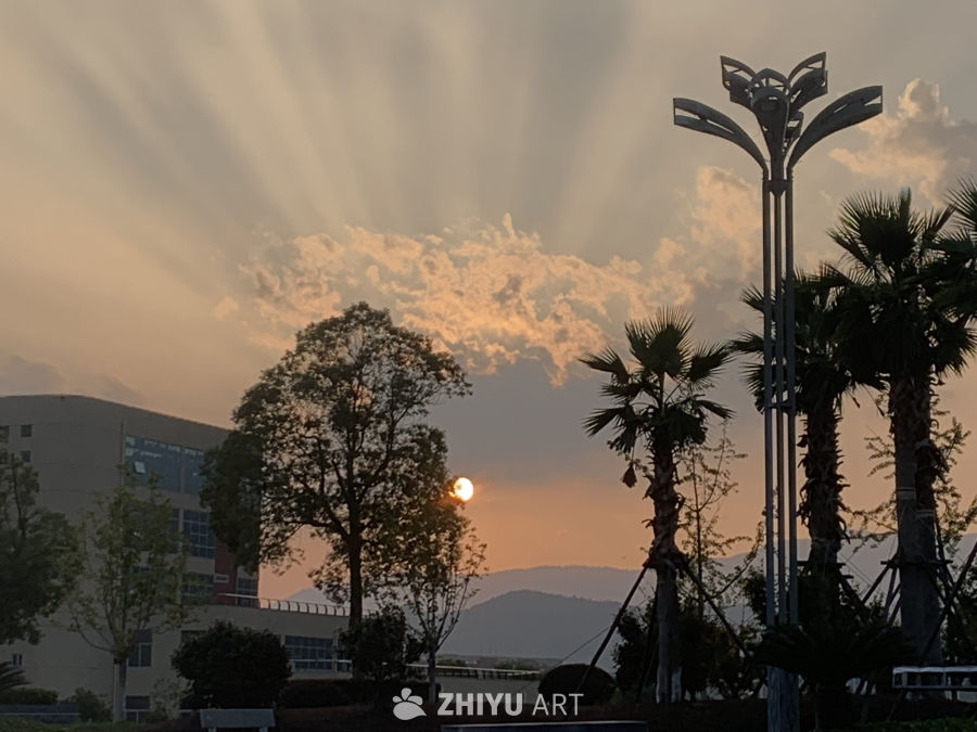 夕阳下的校园美景