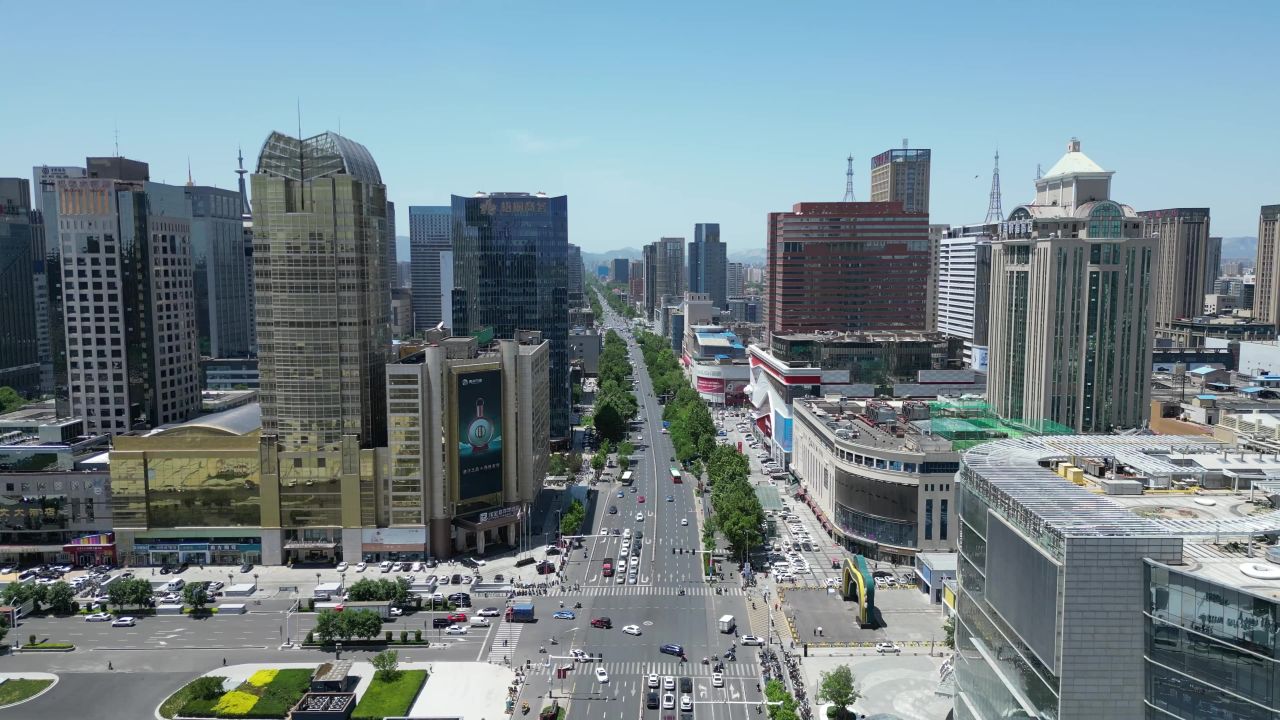 航拍河北石家庄大景石家庄商业高楼