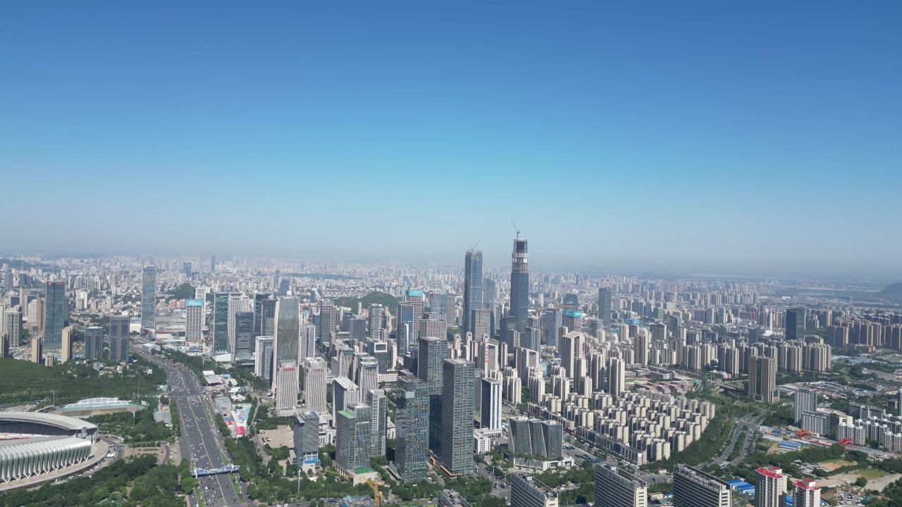 航拍山东济南奥体新城城市建设 