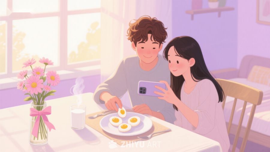 情侣共进早餐，温馨互动 254