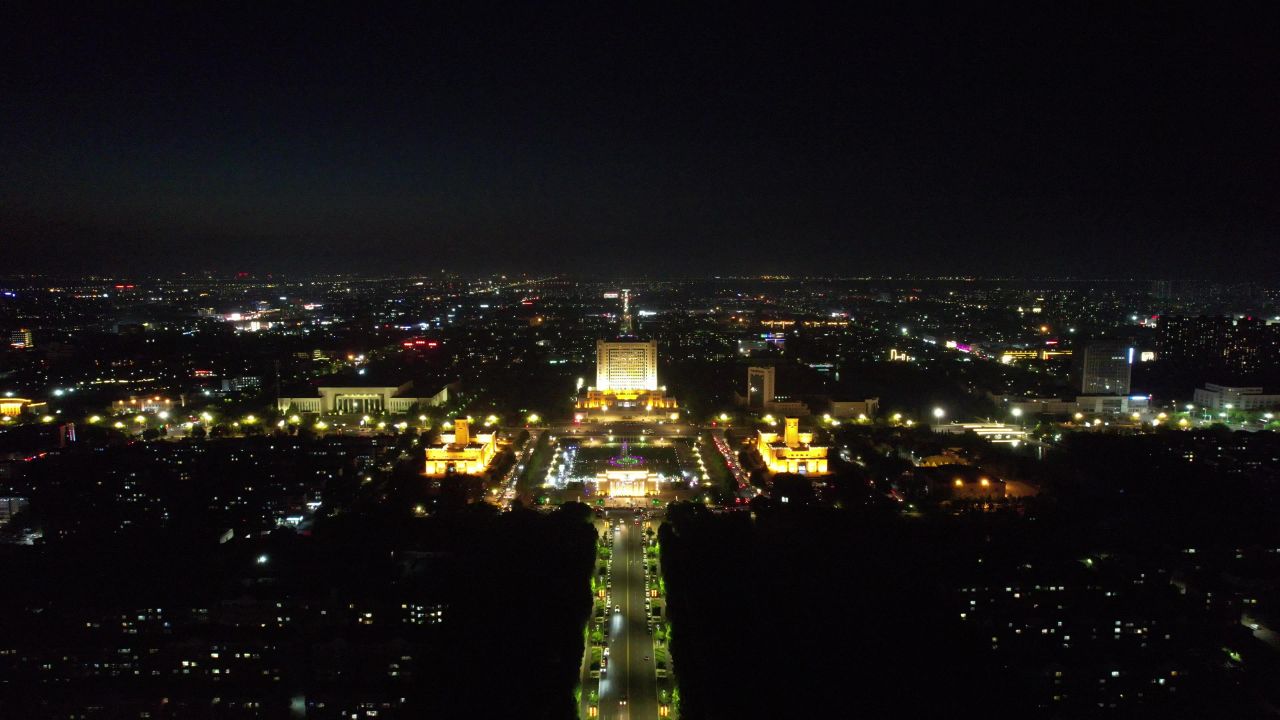  山东东营城市夜景灯光交通航拍