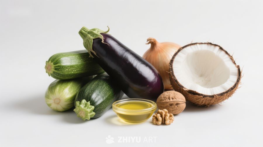 新鲜蔬菜与坚果椰子组合
