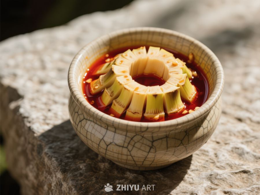 红油浸渍的竹笋美食 250