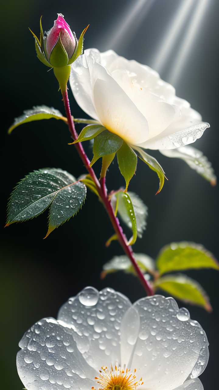 雨后的蔷薇花近景晶莹剔透