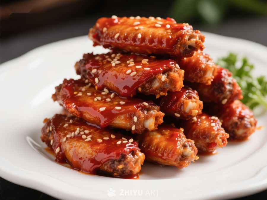 酱烤鸡翅，撒芝麻点缀