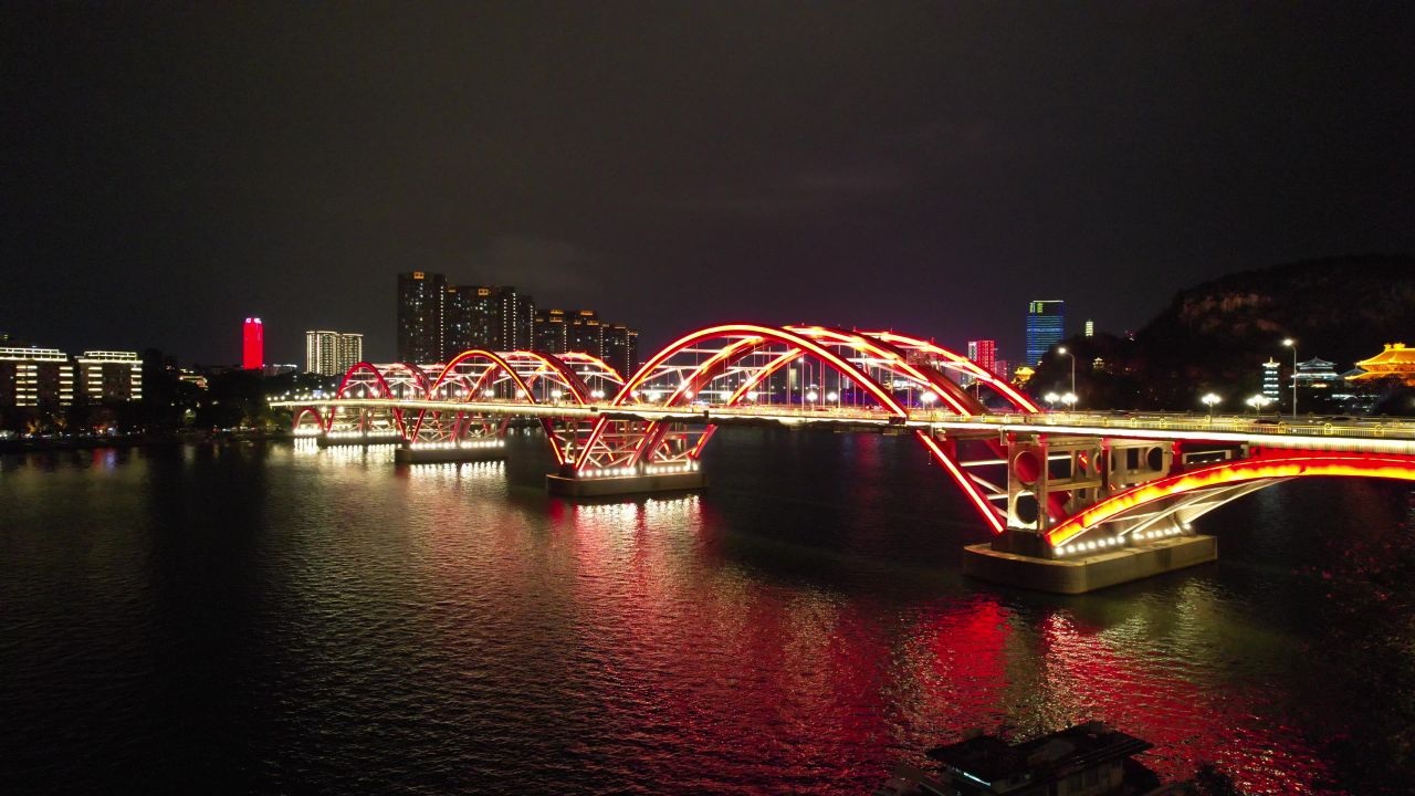 广西柳州柳江夜景文惠桥夜景灯光