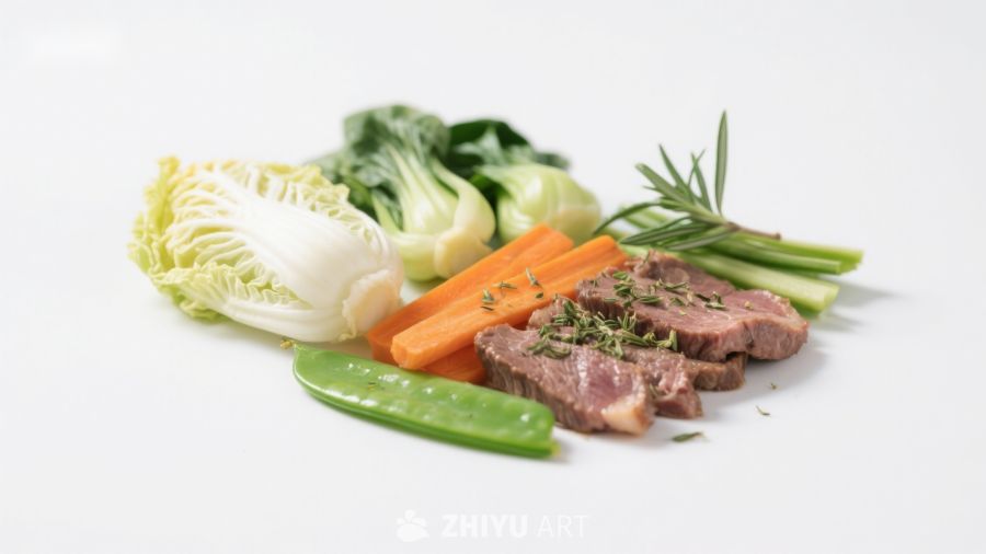 新鲜蔬菜与肉片摆盘